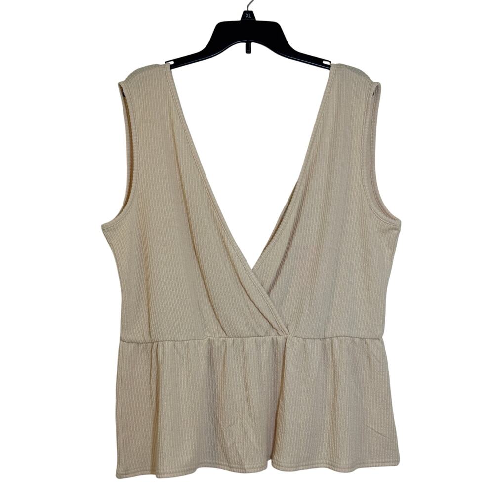 Bunulu XL Corn Silk Yellow Sleeveless Faux Wrap Gathered Waist Top